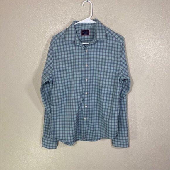 UnTuckit Shirt Mens Small Slim Polyester Stretch Button Long Sleeve Green Blue - Picture 1 of 5